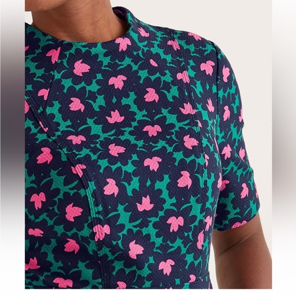 Boden Forest & Navy Floral Louise Textured Midi Sheath Dress US6R - Picture 2 of 12